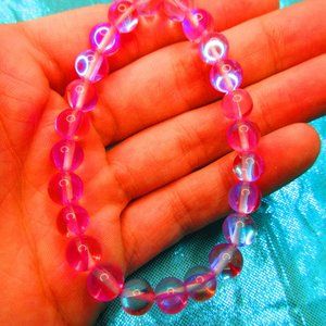 Pink Aura 8mm Round 7" Glass Stretchy Bracelet